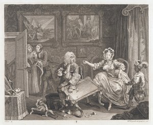 《妓女寻找保护者》，设计于1732年，印刷于1744年（蚀刻和雕刻） 作者 威廉·霍加斯