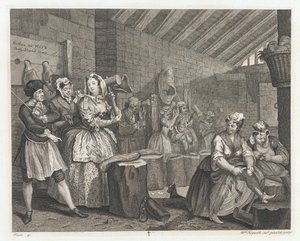 坐落在布莱德韦尔的妓女旅馆，设计于1732年，印刷于1744年（蚀刻和雕刻） 作者 威廉·霍加斯