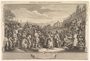 1747年9月30日在第11页，《在泰本（Tyburn：Industry and Idleness）处死的闲散学徒》。 作者 威廉·霍加斯