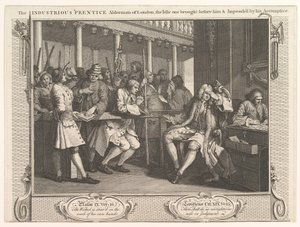 伦敦勤奋的Prentice Alderman，《一个闲置的人被带走了……》，1747年9月30日。 作者 威廉·霍加斯