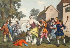 骑士从Samuel Butler（1612-80）的“Hudibras”中提交Trulla，来自&39;Hogarth Restored：着名的William Hogarth的全部作品的插图，由Thomas Cook&39;重新雕刻，酒吧。 1812 作者 威廉·霍加斯