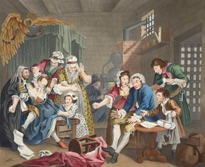 来自“A Rake&39;s Progress”的监狱里的耙子，来自&39;A Rake&39;s Progress&39;，来自&39;Hogarth Restored：The Whole Works of the famous William Hogarth，由Thomas Cook&39;重新雕刻，酒吧。 1812年（手工制作的e 作者 威廉·霍加斯