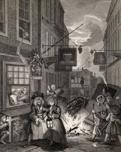 每日时光：夜晚，来自1833年出版的“威廉霍加斯的作品” 作者 威廉·霍加斯