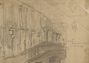 Recto：1863年“威尔士王子与公主婚姻之夜伦敦桥”的伦敦桥研究（抛光纸上的石墨） 作者 威廉·霍尔曼·亨特