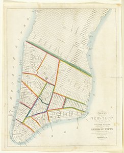 纽约市地图[北至东53街]，1885年（黑色墨水，手工着色，纸上）
