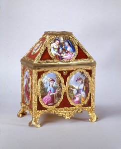 乔治三世棺材，内有一个沿用詹姆斯·考克斯（James Cox）风格的手表（约1770年）（镀金金属，搪瓷和VERRE-EGLOMISE）（另请参阅741846） 作者 威廉·霍普金斯工艺