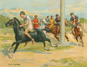 历史和现代的比赛，希腊的赛马比赛（chromolitho）。