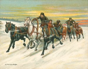 历史和现代的比赛，俄罗斯雪橇比赛（chromolitho）。