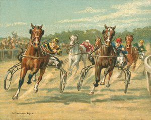历史上和现代的比赛，小跑和竞走比赛（chromolitho）。