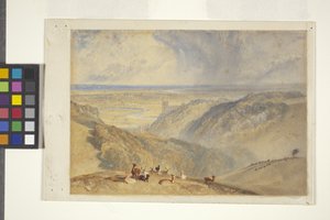 阿伦河畔的阿伦德尔，取材于 JMW Turner（水彩和水粉，白纸） 作者 威廉二世沃德