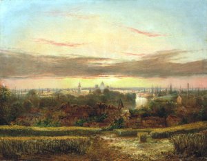 从万斯沃斯上空看，远处是威斯敏斯特和圣保罗教堂》，约1849-1866年。             作者 威廉·詹姆斯·格兰特