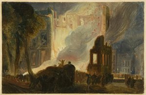 布里斯托尔暴动：皇后广场的豪宅焚烧，约1831年（纸上油画） 作者 William James Muller