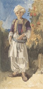 站立的土耳其青年，1844年。 作者 威廉·詹姆斯·穆勒