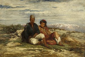 坐着两个阿拉伯人像（布面油画） 作者 威廉·詹姆斯·穆勒