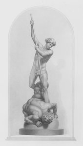 迈克尔和撒旦，来自佛罗里达州 Flaxman 的大理石组，由 W Roffe 雕刻（雕刻） 作者 威廉·约翰·罗夫