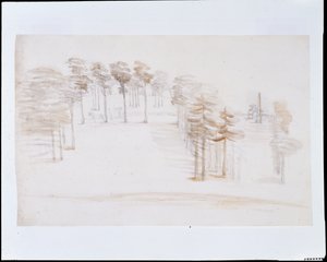 奇士威克，从橘子树花园寺庙上方的高处眺望（纸上铅笔和水墨）。 作者 威廉·肯特
