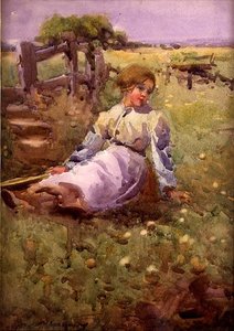 田野中的女人（纸面水彩画）