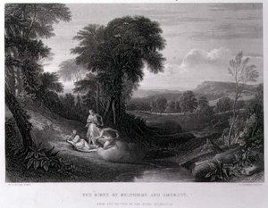Belphoebe和Amorett的诞生，由John Cousen（1804-80）刻制（雕刻）。