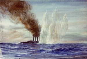 日德兰海战中的 "南安普敦"，约 1916-18 年（水彩画） 作者 威廉·莱昂内尔·威利