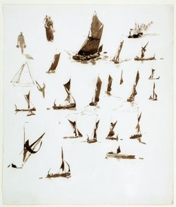 泰晤士河船屋研究（英格兰）。水粉画取自威廉-莱昂内尔-怀利（William Lionel Wyllie，1851-1931 年）约 1890 年创作的笔记本。 作者 威廉·莱昂内尔·威利