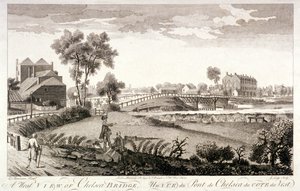 伦敦切尔西桥的西景，约1760年 作者 威廉洛奇