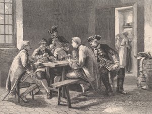 士兵们在打牌，摘自《伦敦新闻画报》，1861年5月4日 作者 威廉·卢森·托马斯