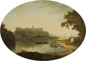 阿维尼翁河畔维伦纽夫的景色，约1770年（布面油画） 作者 威廉·马洛
