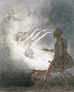 麦克白和武装头的幻影，第四幕，第一幕，来自&39;麦克白&39;，威廉莎士比亚（1564-1616）c.1820（wc，洗，笔和墨水在纸上）