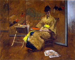 穿着日本长袍的女孩。约1887年的和服。 作者 威廉·梅里特·蔡斯