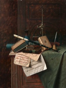 静物与长笛、花瓶和罗马灯 作者 威廉·迈克尔·哈内特