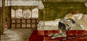16块瓷砖组成了8幅 "Briar Rose "故事的插图，1862-1865年。艺术家：威廉-莫里斯，爱德华-科利-伯恩-琼斯爵士。