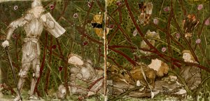 16块瓷砖组成了8幅 "Briar Rose "故事的插图，1862-1865年。艺术家：威廉-莫里斯，爱德华-科利-伯恩-琼斯爵士。