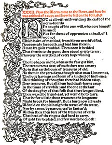 Kelmscott出版社：《 Beowulf故事》中的页面，按Troy型印刷，c.1895，1914年。 作者 威廉·莫里斯