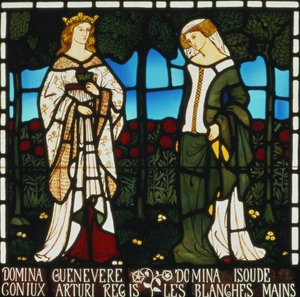 女王Guinevere和白手的Isolde，来自&39;特里斯坦和伊索尔德的故事&39;，William Morris und Co.，1850（彩色玻璃） 作者 威廉·莫里斯