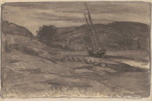 搁浅，1875年（编织纸上的木炭） 作者 威廉·莫里斯