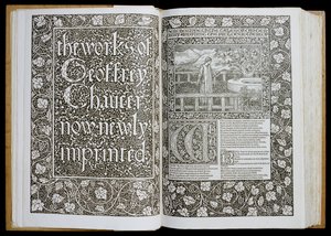 凯尔姆斯科特出版社（木刻）于1896年出版的“杰弗里·乔uc作品”的标题页和正本 作者 威廉·莫里斯