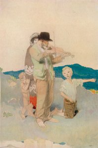 提琴手，路边婚礼中的中央团体研究，c1923 作者 威廉·纽文汉姆·蒙塔古·奥尔彭