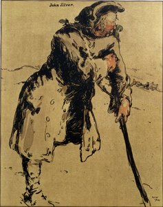 约翰·西尔弗 (John Silver)，《浪漫人物》插图，1900 年首次出版（彩色平版印刷） 作者 威廉·尼科尔森