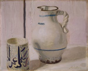 粉红色的静物与水壶，1935-36。