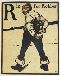 R 代表强盗，插图选自 William Heinemann 出版的《字母表》。 作者 威廉·尼科尔森