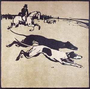 二月：野兔赛跑》，选自《十二项运动年鉴》，作者鲁德亚德-吉卜林，由威廉-海因曼首次出版 作者 威廉·尼科尔森