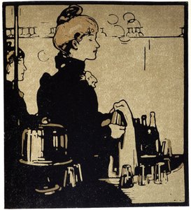 伦敦年轻女调酒师》--摘自威廉-尼科尔森（1872-1949 年）的《伦敦的类型》，弗洛里编辑 作者 威廉·尼科尔森