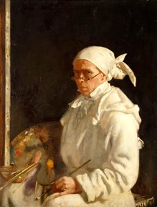 画家：戴眼镜的自画像，1907年 作者 威廉·奥彭