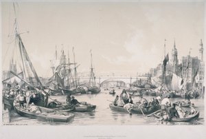 从泰晤士河的水池看新伦敦桥，1841年