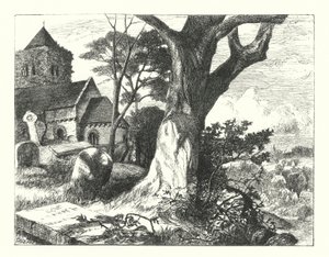 村庄的教堂庭院（雕刻）。 作者 威廉·佩顿·伯顿