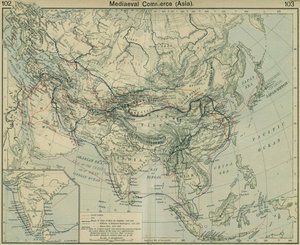 中世纪的亚洲商业。摘自《历史地图集 作者 威廉·罗伯特·谢泼德