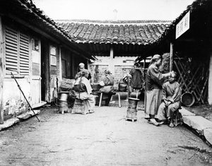 中国乡间别墅的巡回理发师，1875年