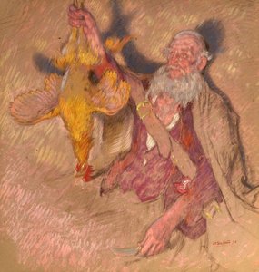 研究1918年为高地突袭者持一只公鸡的人（纸上油）