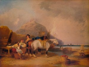 海岸场景，人物与马，c1841 作者 威廉·沙耶