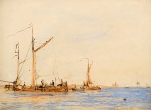 河景[或在安特卫普的谢尔德上]，约1836年（水彩） 作者 威廉·西姆森